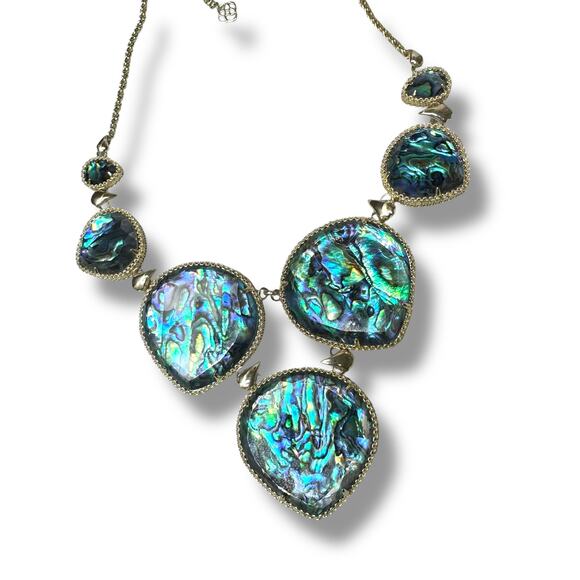 Kendra Scott NWOT Rebecca Abalone Shell Rare Style Gold Tone Statement Necklace - Picture 3 of 9